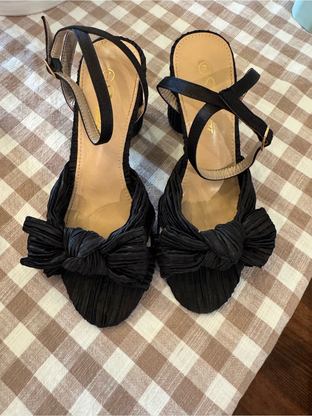 Black Knotted Bow Ankle-Strap Heels